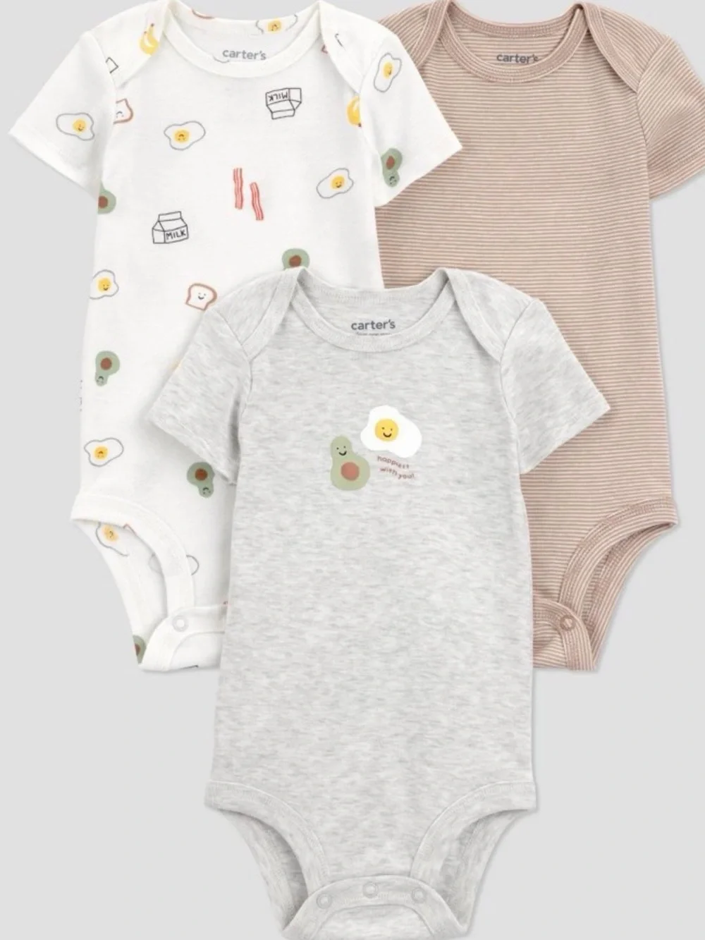 Carter's Cream Breakfast Print Bodysuit Set - 3 Pack